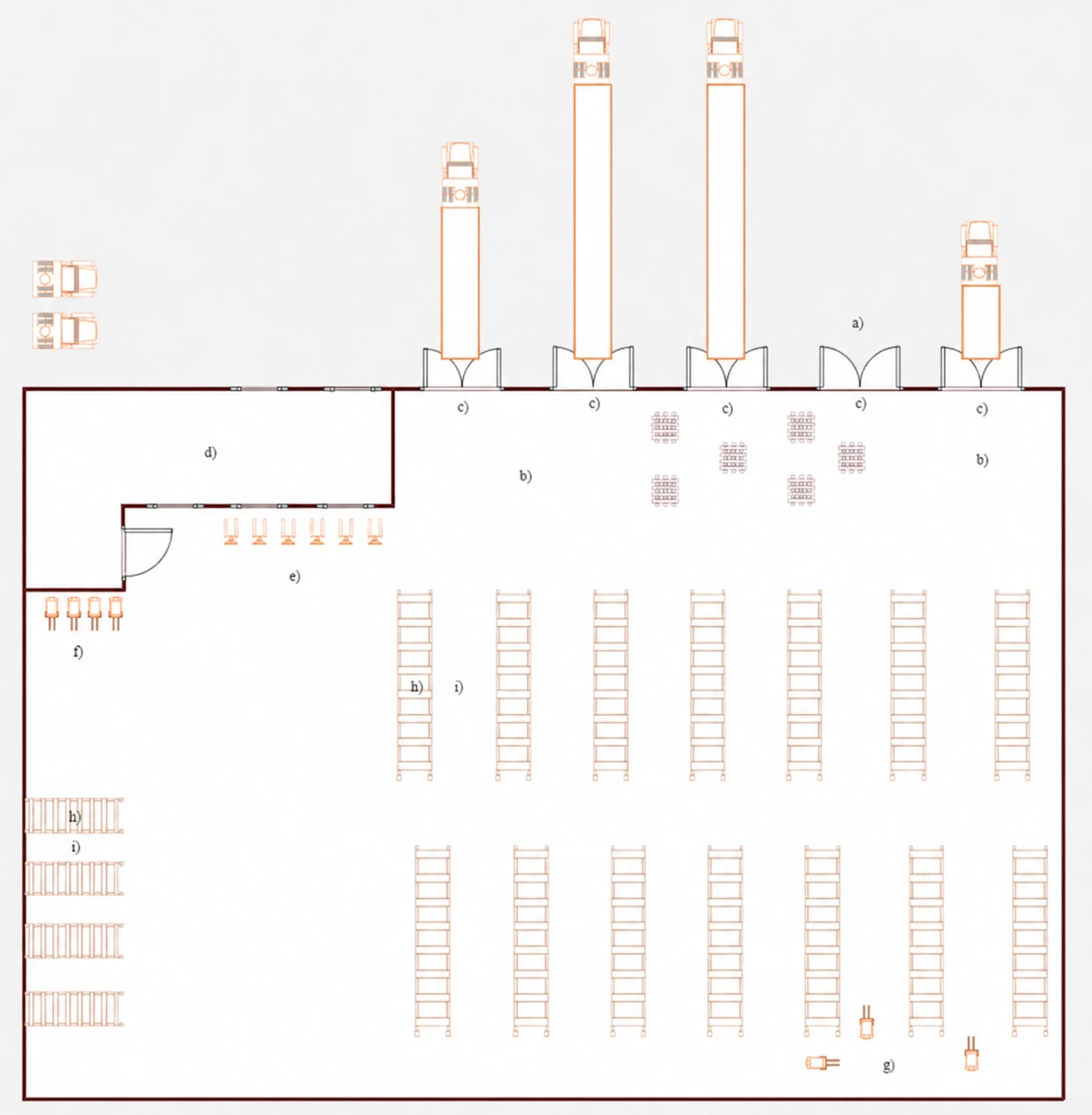 A 2D dock and warehouse inventory layout